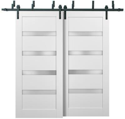 SARTODOORS Quadro 4113 White MDF Barn Bypass Doors with Frosted Glass