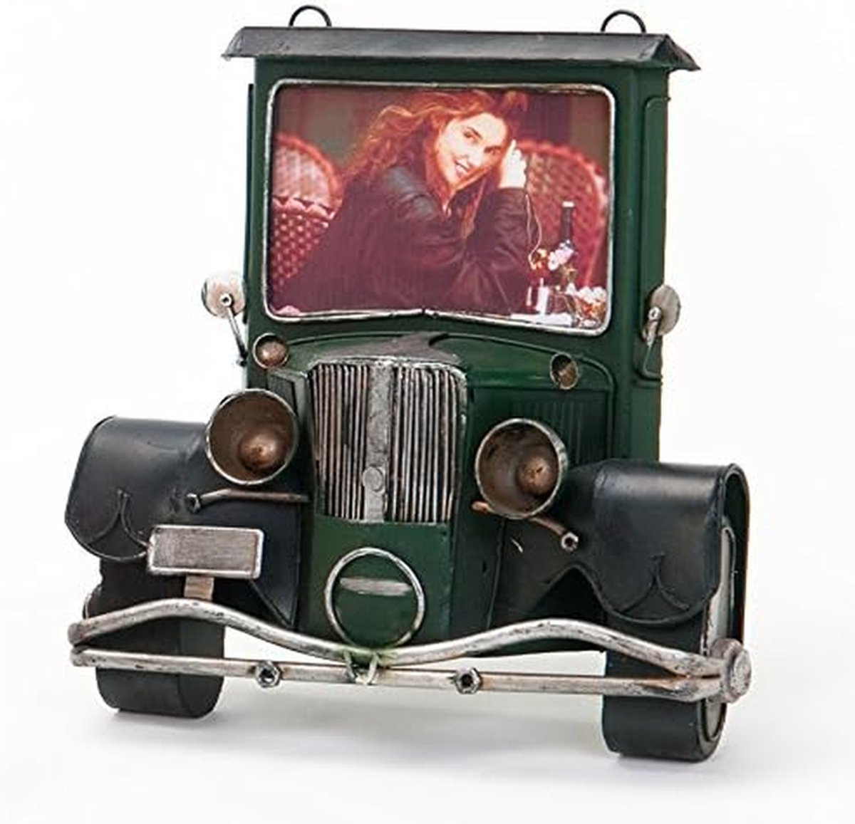 Groene metalen fotolijst met uniek autodesign voor decoratie - 9x13 cm