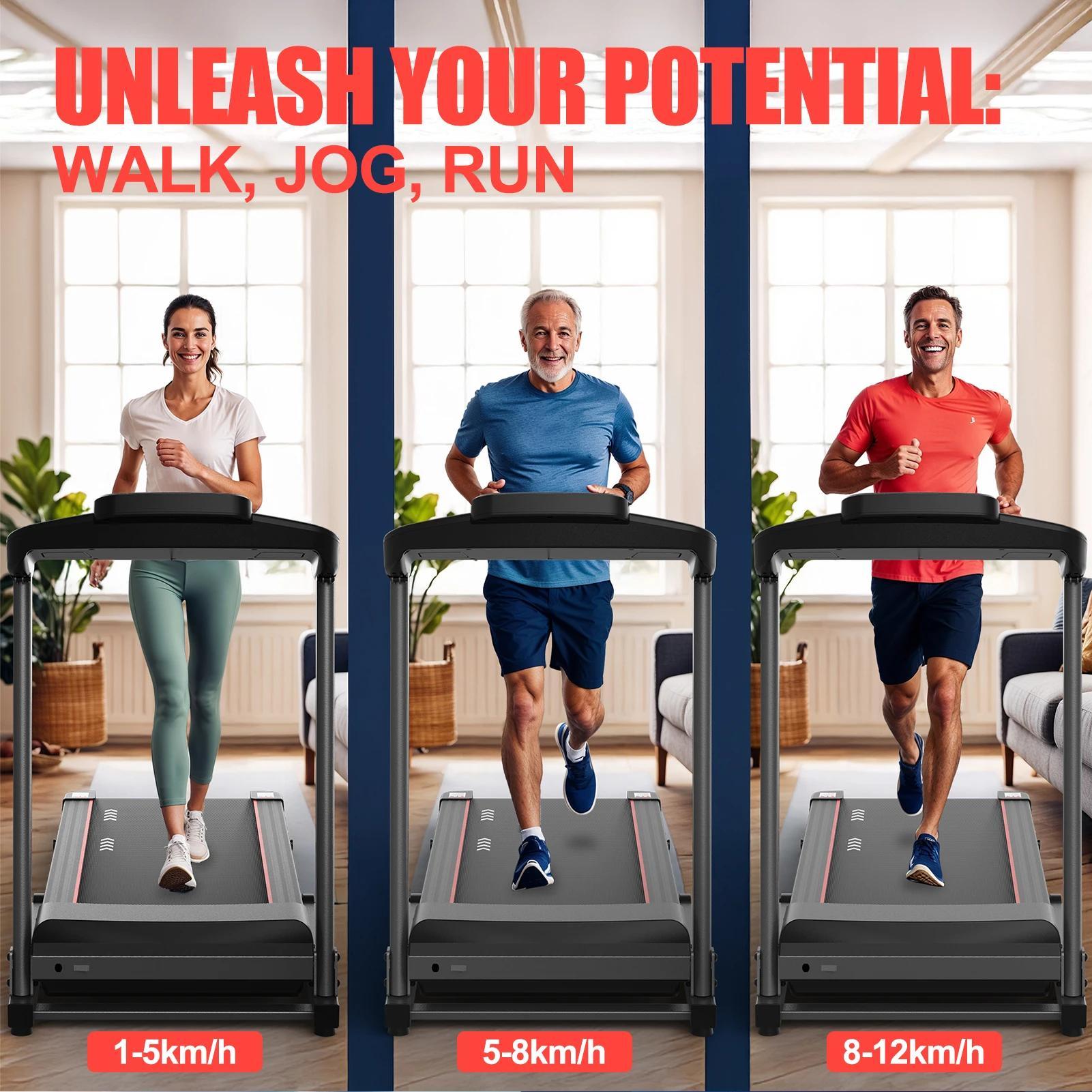 Leises klappbares Laufband - Heimtrainer Laufband - 2,5 PS Motor - Geschwindigkeit 1-12 km/h - 3-stufige manuelle Steigung - Bluetooth App-Steuerung - Bis 120 kg