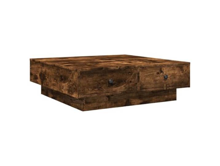 GHVBNMF Couchtisch Räuchereiche 90x90x28 cm Holzwerkstoff Eleganter flacher Wohnzimmertisch in Räuchereiche-Optik mit reichlich Stauraum und Industrie-Design Knöpfen.