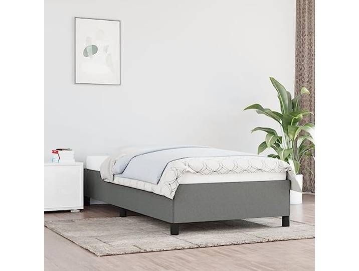 Strapazierfähiger Stoff Schlafzimmer Lattenrost Dunkelgrau 100x200cm Bettgestell ohne Matratze Dunkelgrau 100x200 cm Stoff Bettrahmen mit Kopfteil Stabil Holzlatten Schlafzimmer Möbel