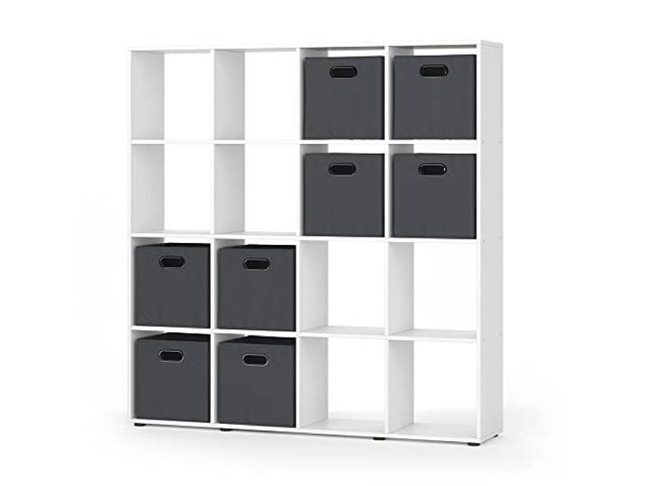 Vicco Raumteiler Karree, Weiß, 138.5 x 142.5 cm mit 4 Faltboxen, zur flexiblen Raumaufteilung und übersichtlichen Aufbewahrung