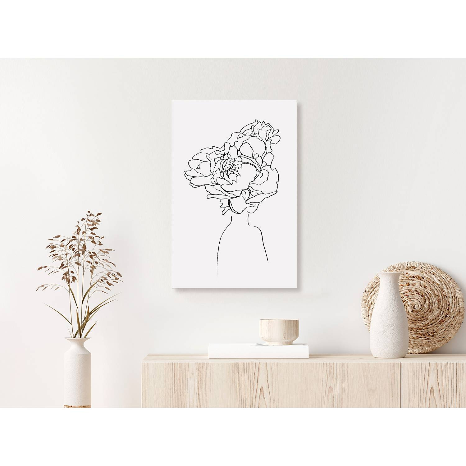 home24 Afbeelding Above the Flowers linnen wit/zwart 40 x 60 cm