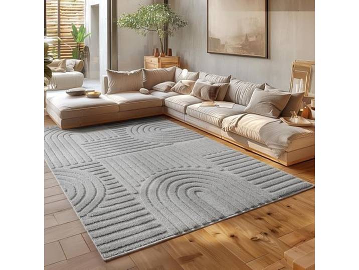 LIVUM Tapis Salon\, Chambre\, Moderne et Design en Relief\, Doux et Confortable (Gris\, 160x230cm)