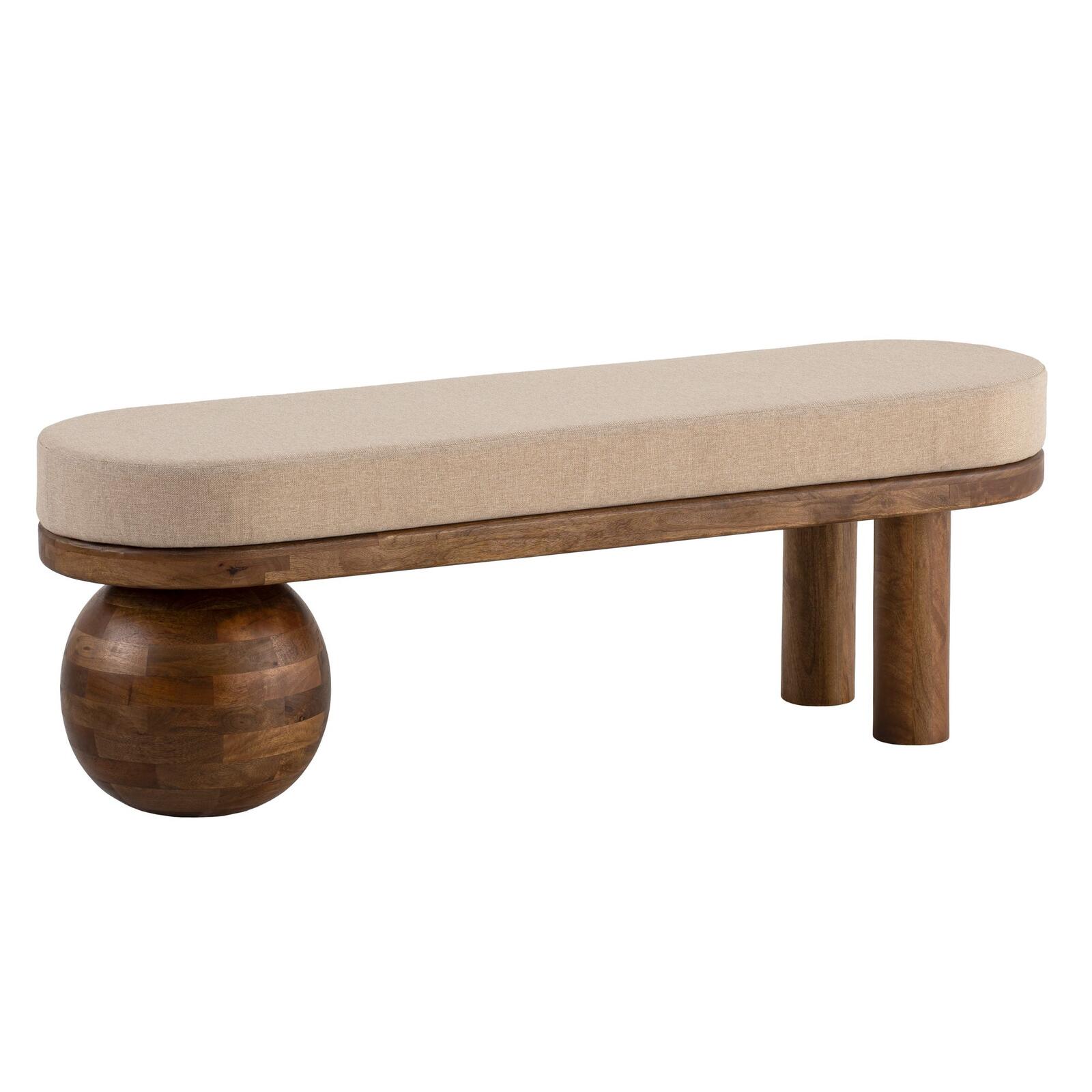 WOHNLING WL7.315 Sitzbank Stoff Mango Massivholz 140x47,5x41,5 cm Gepolstert Beige