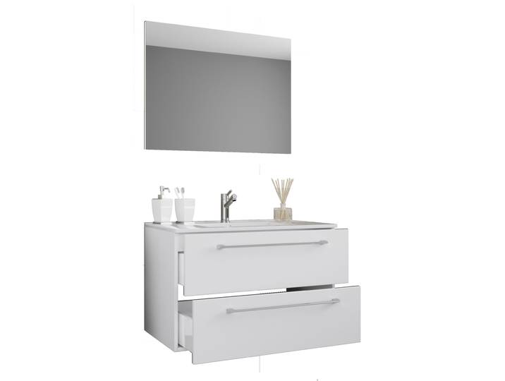Waschtisch VCM 3-tlg. Waschplatz Waschtisch Badinos Schublade SP , weiß, B:80cm T:46cm, Waschtische, Waschtisch