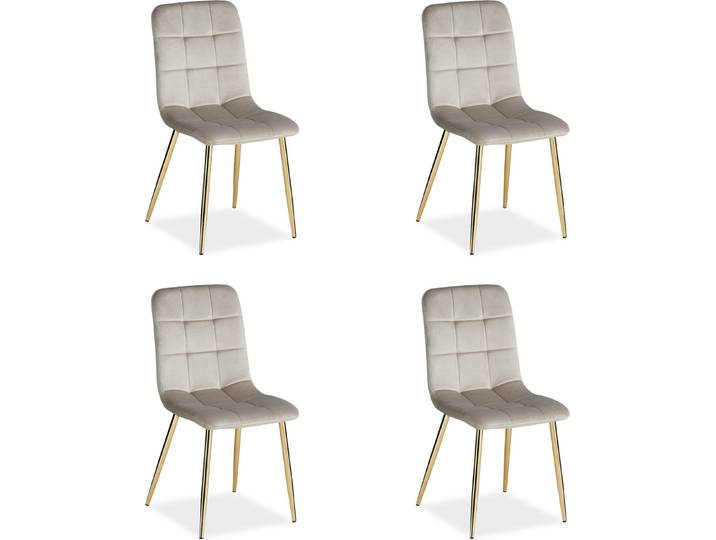 Homestyle4u Esszimmerstühle 4er Set Samt Gold Polsterstuhl Hellgrau Polstersessel Küchenstuhl Metall