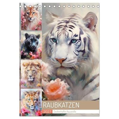 Raubkatzen. Zauberhafte Aquarelle (Tischkalender 2027 DIN A5 hoch), CALVENDO Monatskalender