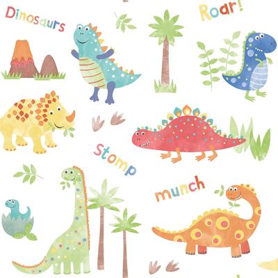 Galerie Wallcoverings Tiny Tots 2 Dinosaurs Non-woven Matte Wallpaper Roll
