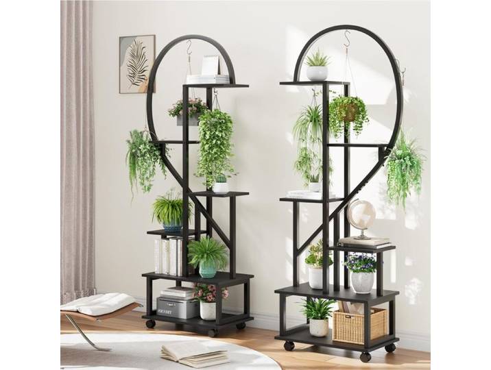 2 PCS Support pour Plantes à 6 Niveaux -SALUT- en Métal - Forme Demi-lune - Étagère à Fleurs -Décoration Jardin110x28x172CM- NOIR