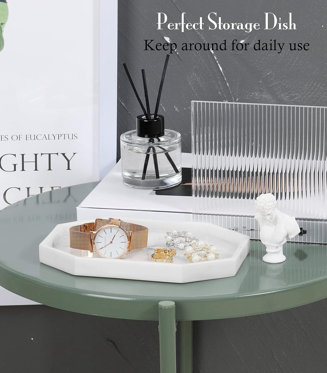 SnelShoppen Octagon Vanity Tray - Decoratieve Cosmetica Organizer - Wit - B: 20,3 cm, D: 14,5 cm