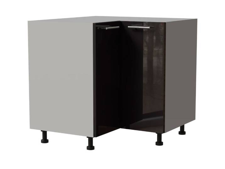 Feldmann-Wohnen Eckschrank Essen (D12/90, 2 Türen, 1-St., moderne Optik, Acrylfronten mit Glaseffekt) 90x90x82cm grau - schwarz Hochglanz (ES-D12/90)