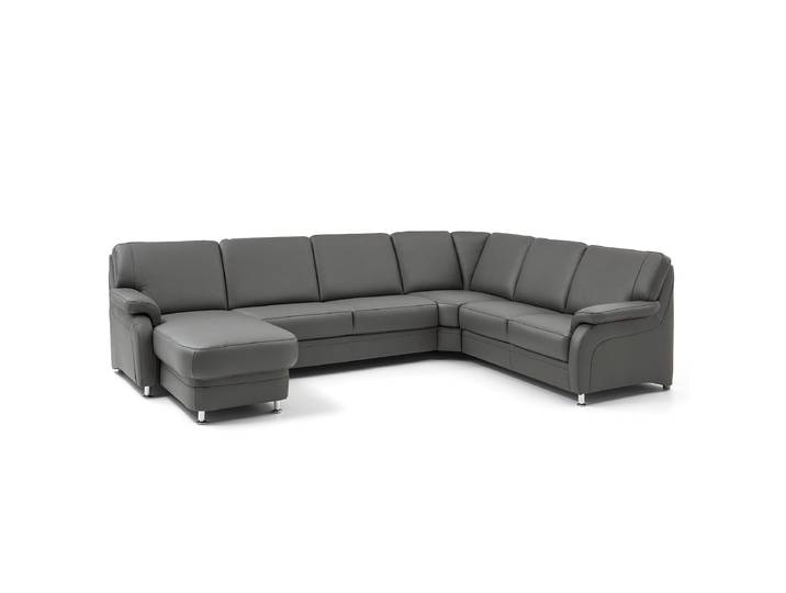 Wohnlandschaft Samento Grau Echtleder Tomma 329 x 91 x 239cm Ottomane davorstehend links Keine Funktion Modern
