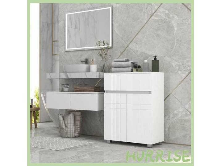 Cocosity Meuble De Rangement Pour Salle De Bain Sur Pied Placard 2 Portes 1 Tiroir Étagère Régable Blanc Laqué