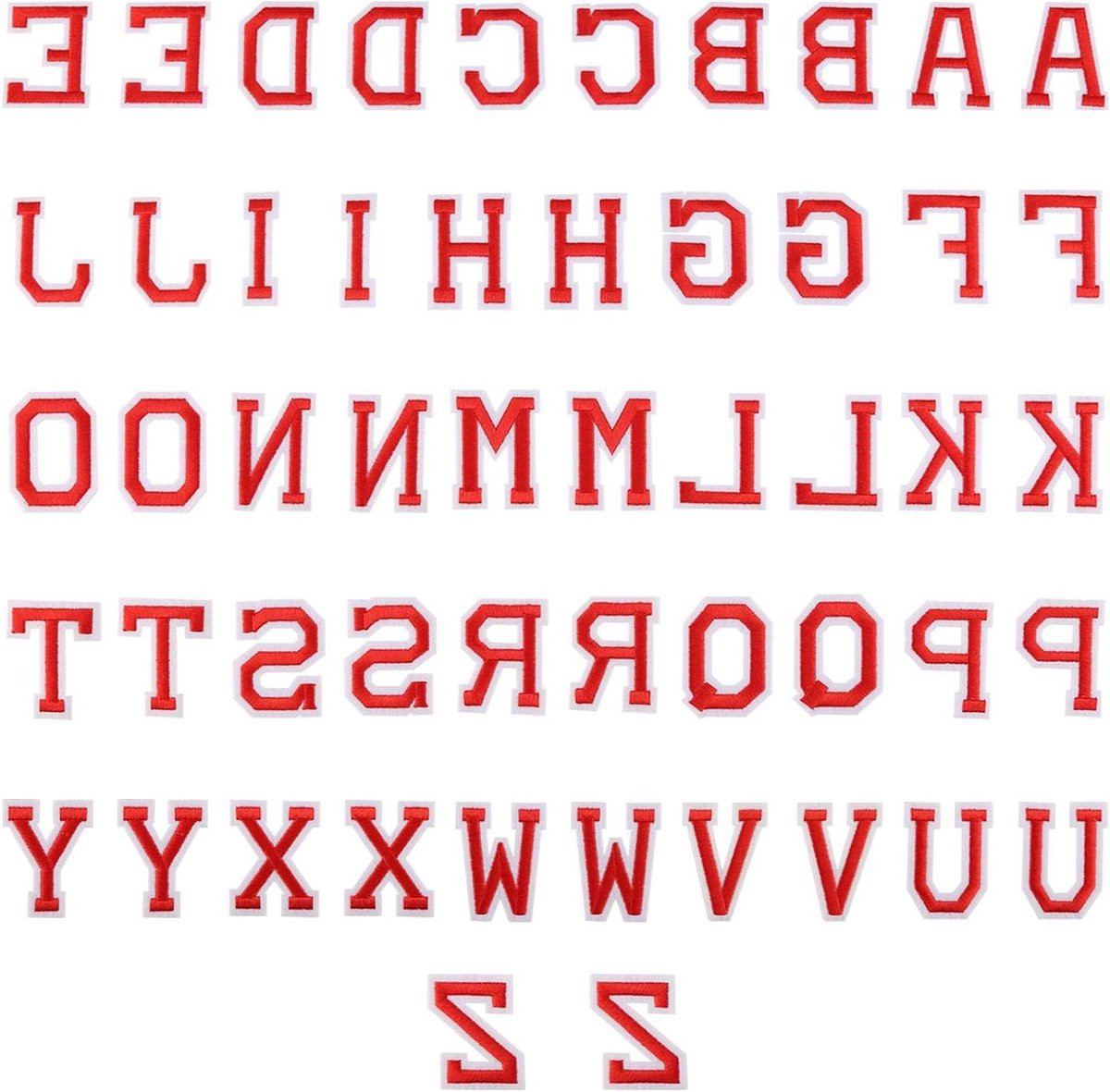 52 stuks Alfabet Applicaties Letter Patches Rood - Zelfklevend & Strijkbaar