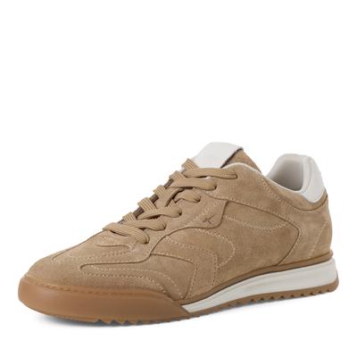 Sneaker TAMARIS, Herren, Gr. 43, Textil, beige, Veloursleder, gepflegt, kontrastfarbene Details, Schuhe Sneaker, Freizeitschuh, Halbschuh, Schnürschuh mit Kontrastbesatz, für Herren