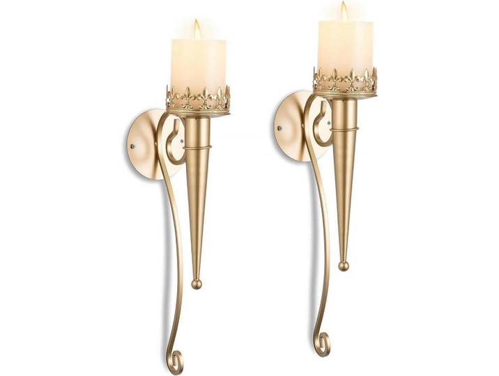 Kerzenhalter 2-teiliges Set Gold 43 cm, Goldfarben, Metall, 17x11x38 cm, Dekoration, Kerzen & Kerzenhalter, Teelichthalter