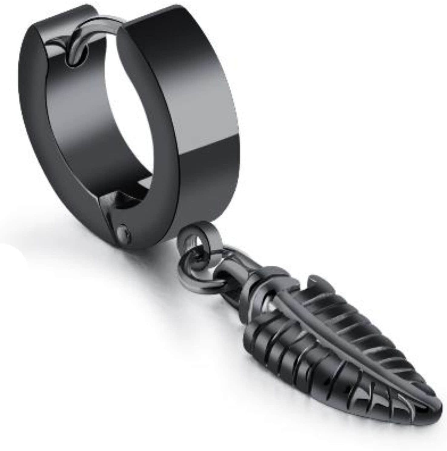 Single-Creole FIRETTI "Schmuck Geschenk Ohrschmuck einzeln Blatt", schwarz, Ohrringe, Damen, 13mm, Edelstahl, Single-Creole