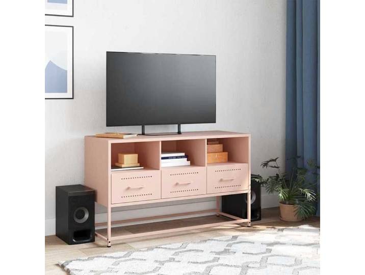 VIDAXL(3984)Meuble TV rose 100 5x39x60 5 cm acier Armoire TV élégant