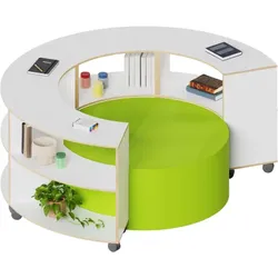 Set aus Sechstelkreisregalen und Sitzelement