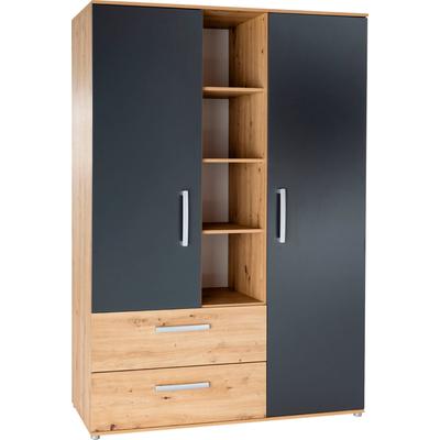Kleiderschrank ARTHUR BERNDT "Alessio, Kinderkleiderschrank", braun (artisan oak nachbildung, anthrazit), B:130cm H:188cm T:51cm, Holzwerkstoff, Schränke, Kinderkleiderschrank Kleiderschrank Drehtürenschrank, Kleiderschrank, mit Melamin-Oberfläche
