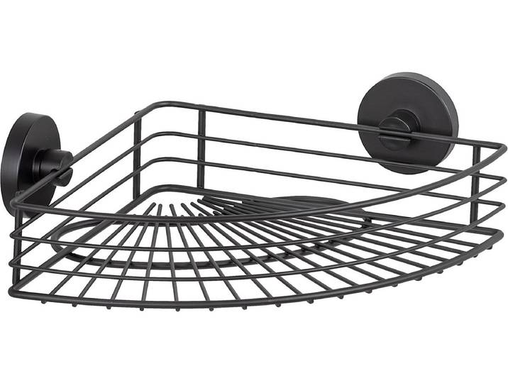 WENKO Vacuum-Loc Hoekrek Bari mat zwart 31x22cm - Doucherek - Douchemand - Bevestigen zonder boren