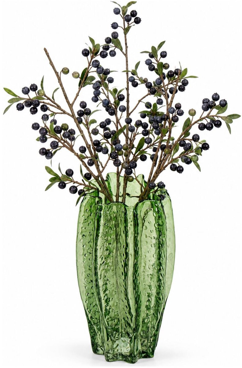 Mega Collections Bloemenvaas Callas - Bewerkt sierglas - Transparant groen - D15 x H28 cm