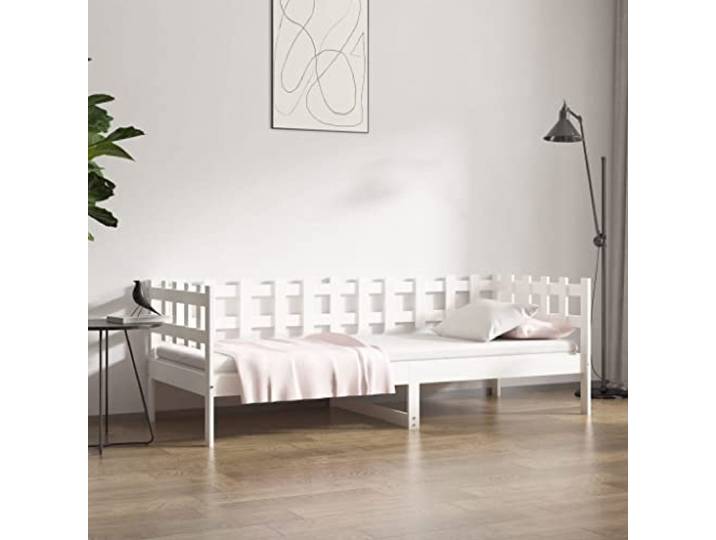 RJPLMFV Tagesbett, massives Kiefernholz, Weiß, 90 x 190 cm Schlafsofa, 2-in-1, Barrieren, 3 Seiten, Lattenrost, Aufbewahrung unter dem Bett, ohne Matratze