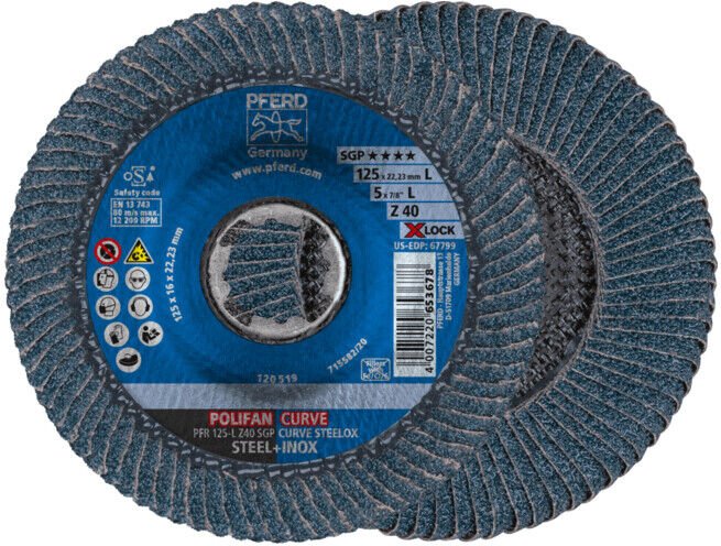 Rondelle crantée PFERD POLIFAN PFR 125-L Z40 SGP CURVE CURVE STEELOX/X-LOCK (67689063)