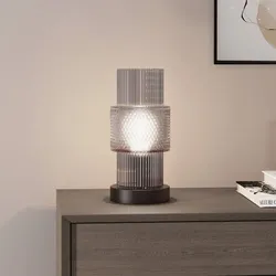 HOME DELUXE Kleine Tischlampe aus Glas YUKI - Rauchgrau