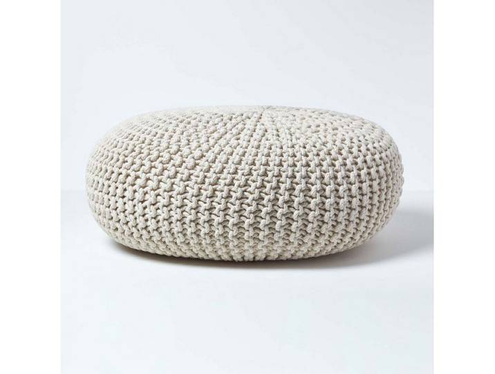 Homescapes Pouf Großer Strickpouf 100% Baumwolle, natur