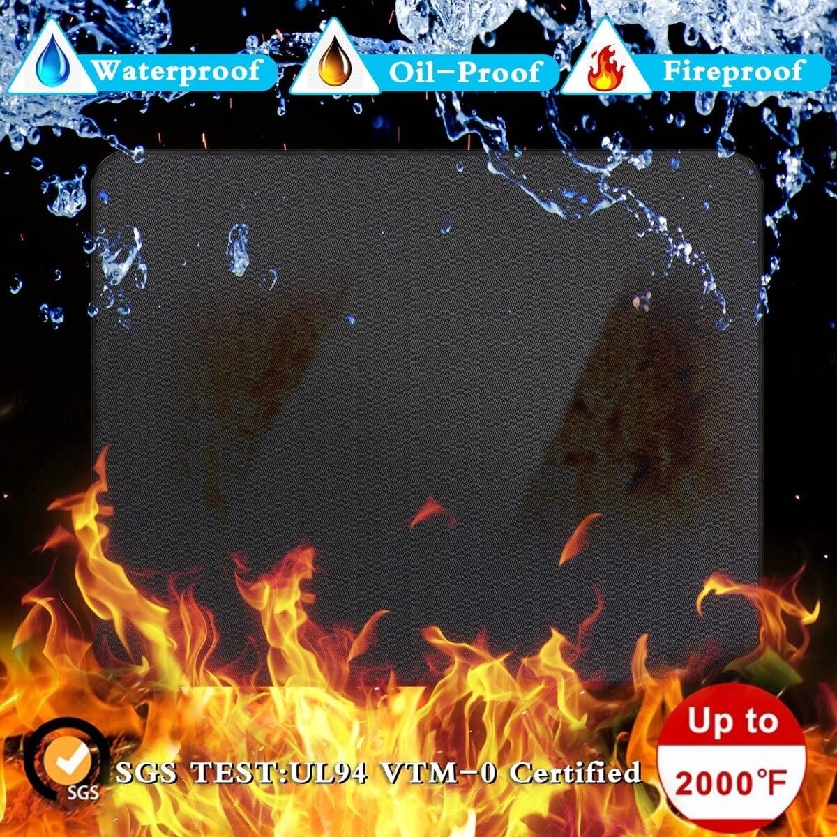 INF Feuerfeste Silikon-Fiberglas-Schutzmatte 0.5mm 25x19.5 inch – Hitze- und wasserbeständige BBQ- & Feuerstellen-Schutzmatte