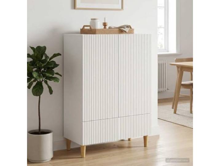 RJPLMFV Anrichte, weiß, 66 x 34,5 x 95 cm, Verbundholz Verstellbare Regale, Schiebetüren, vielseitige Aufbewahrung, Esszimmer oder Wohnzimmer
