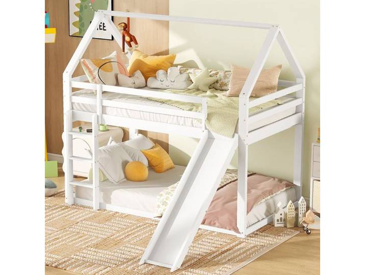 Lit Cabane Enfant - MERAX - 90x200 - Bois - Toboggan Interchangeable - Échelle Sécurisée