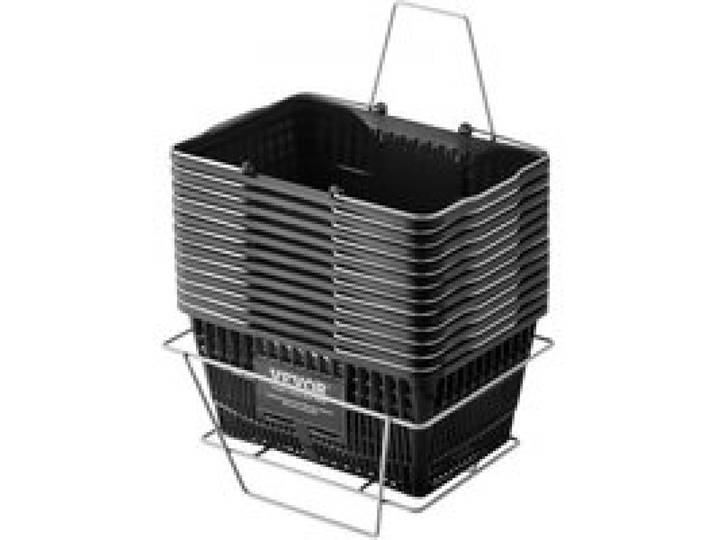 VEVOR Panier de courses, lot de 12, panier à provision en plastique durable de 21 L avec poignée et support en métal 425x305x218 mm, panier portable pour magasin de détail, supermarché, épicerie, noir