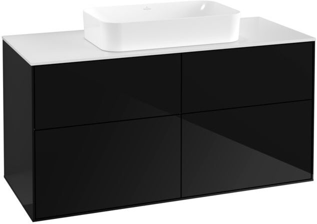 Villeroy und Boch Finion Waschtischunterschrank F67100PH 120x60,3x50,1cm, Glass White Matt, Glossy Black Lacquer