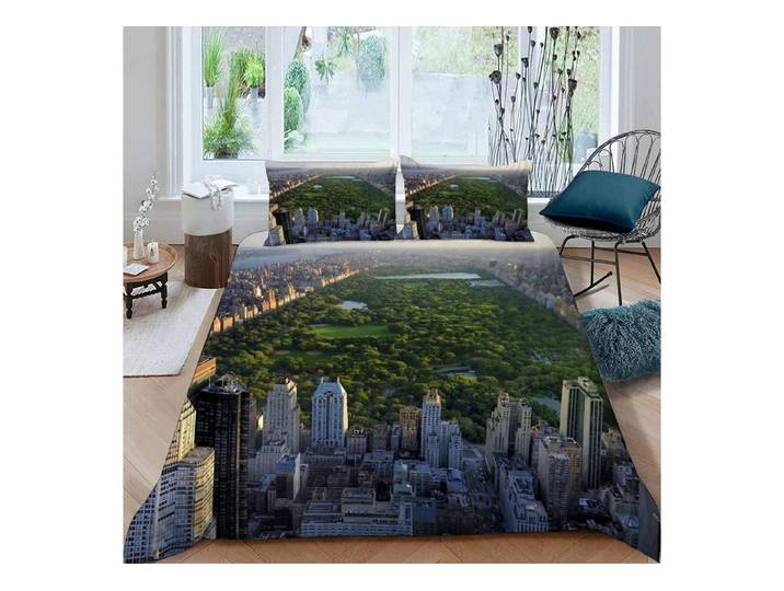LuxusKollektion Jugendbettwäsche Bettwäsche 155x220 Mikrofaser Stadt-Landschaft 3D mit 2 Kissenbezügen