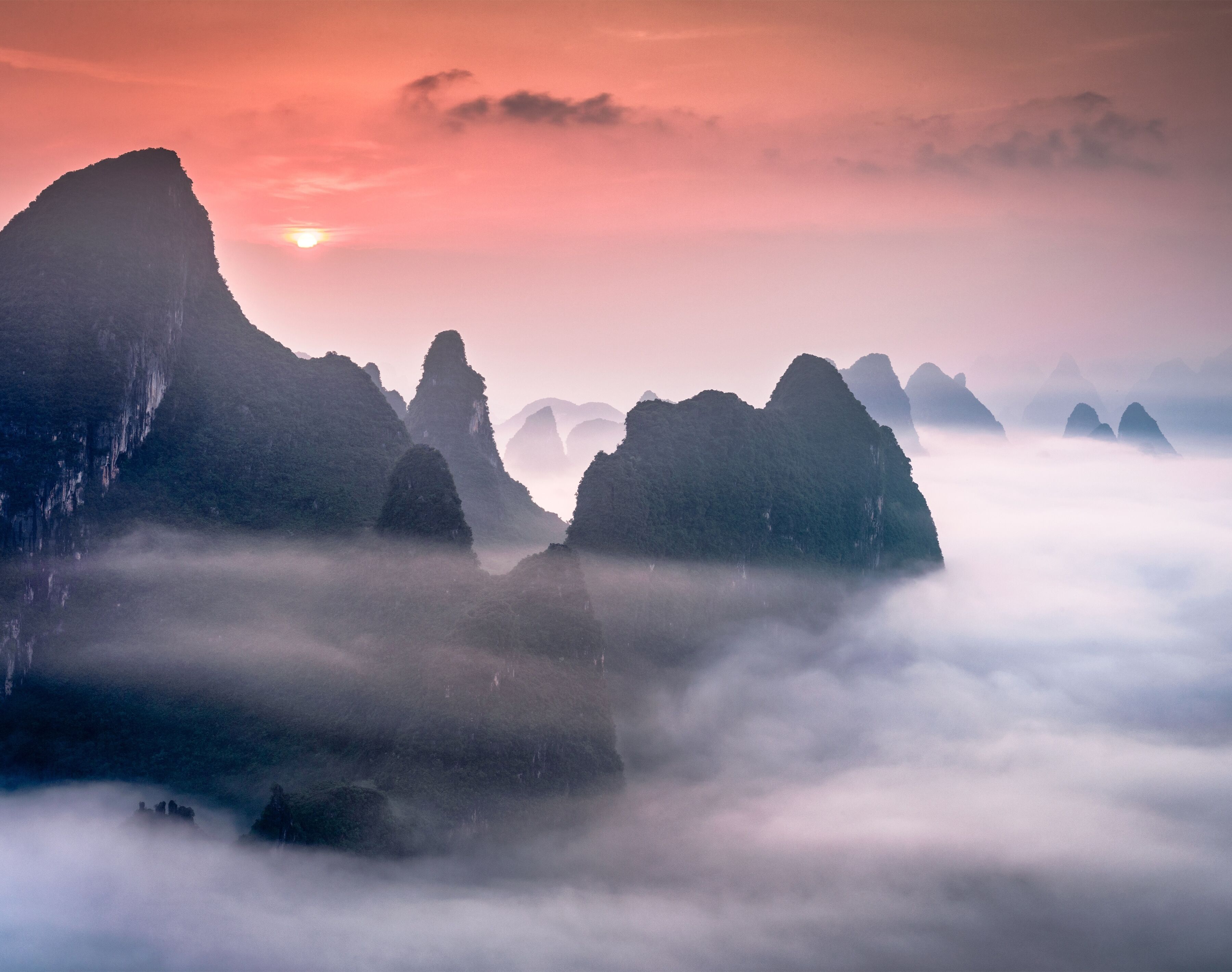 Fototapete PAPERMOON "Karst Mountains in Guilin China", bunt, B:2m L:1,49m, Vlies, Tapeten, Fototapete bunt B/L: 2m x 1,49m, Bahnen: 4 Stk.