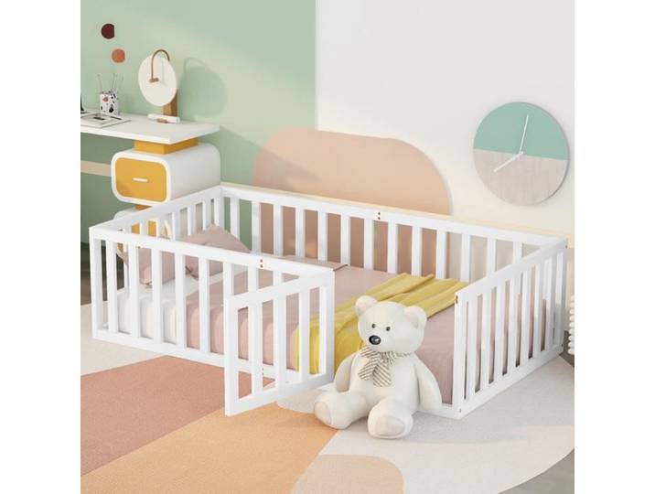 Lit simple enfant barrière de sécurité antichute avec porte 90x200cm