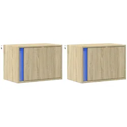 Décoshop26 - Set aus 2 wandmontierten Nachttischen mit LED-Beleuchtung in Eichenholzoptik DEC036150