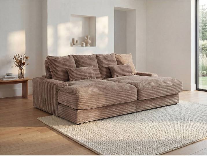 3-Sitzer-Sofa mit bequemer tiefer Sitzfläche aus grobem Cordstoff in Taupe CALAZO von Pascal Morabito