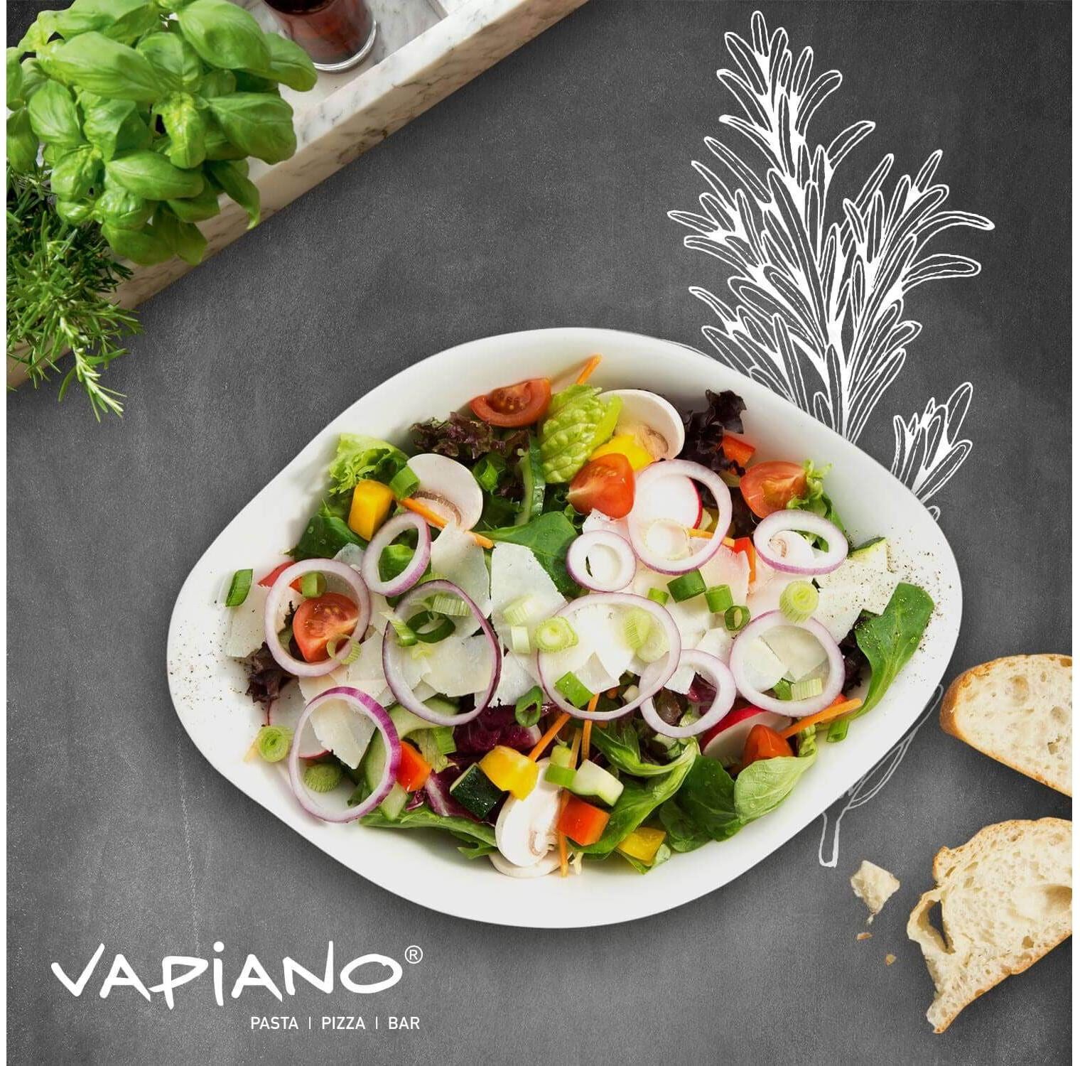 Salatschüssel VILLEROY & BOCH "Vapiano 2-teilig", weiss (weiß), B:17cm H:8,3cm T:20,5cm Ø:21cm, Porzellan, Schüsseln, Salatschüssel, Spülmaschinenfest weiß Ø 21cm