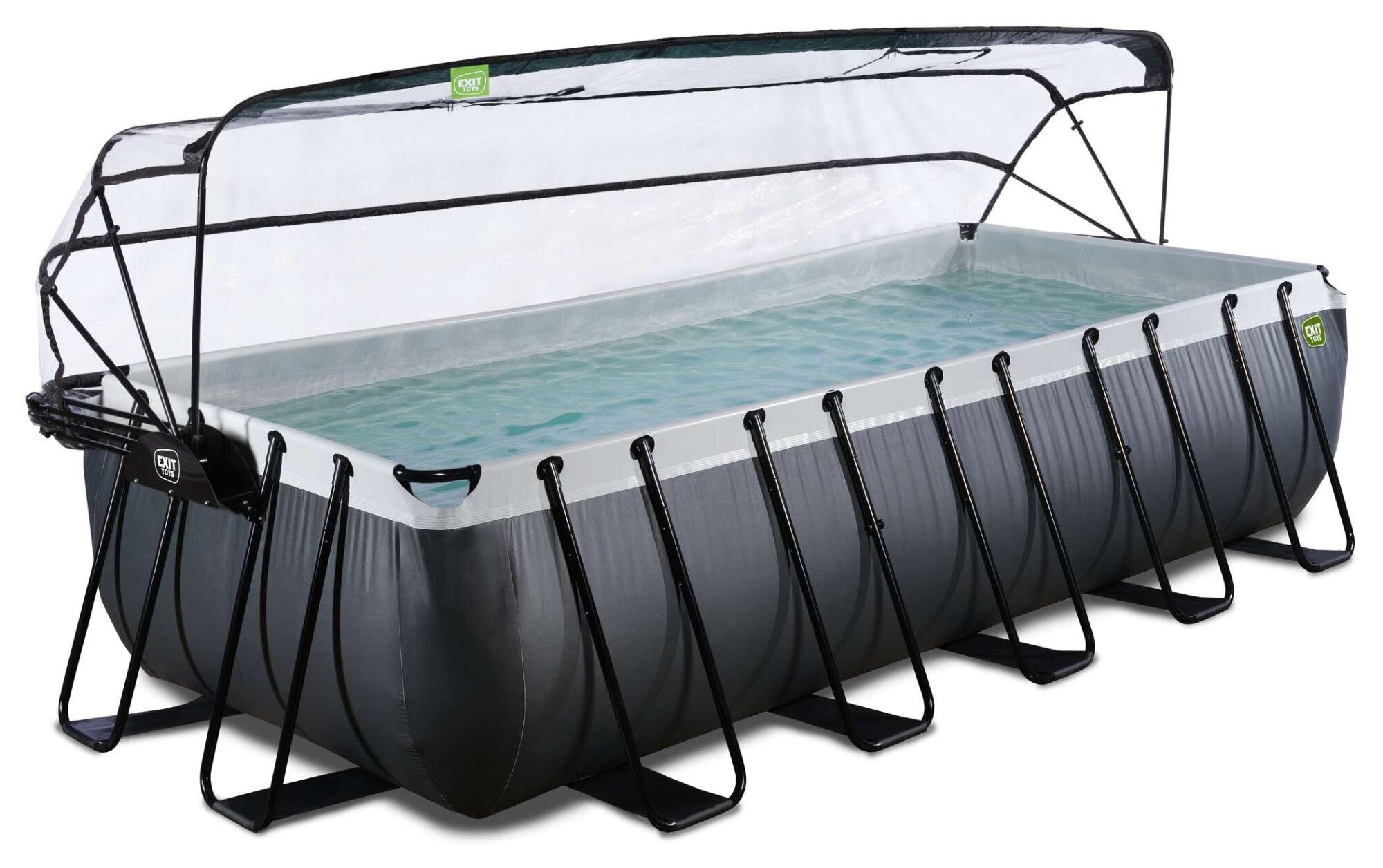 EXIT Black Leather Rahmenpool 540x250x122cm, Aufstellpool, mit Sandfilteranlage & Überdachung & Wärmepumpe, Rechteckig, Schwarz