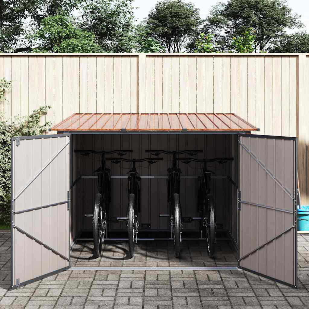 Vidaxl Bike Shed 3 Pcs Metal Storage Outdoor Garden Terrace Structure Solution Brown 215cm W X 206cm D X 157cm H