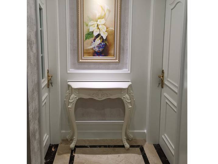 Console de style européen, table murale demi-lune sculptée avec rangement, table de salon, pièce d'appoint pour la maison