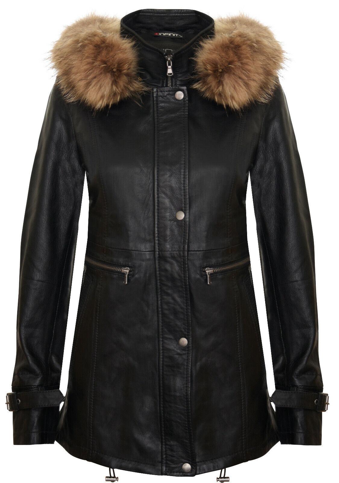 Warme Damen-Parkajacke aus Leder mit Kapuze – Northwich