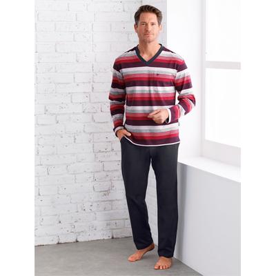 Schlafanzug HAJO, Herren, Gr. 48/50, bunt (marine, rot, geringelt), 62% Baumwolle, 38% Polyester, Homewear-Sets Schlafanzug