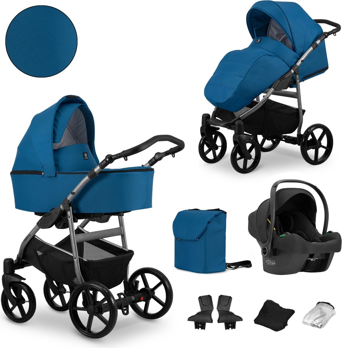 Kunert MATA 3in1 Kinderwagen in Blau/Marine - Vielseitiger Babywagen für Komfort und Sicherheit