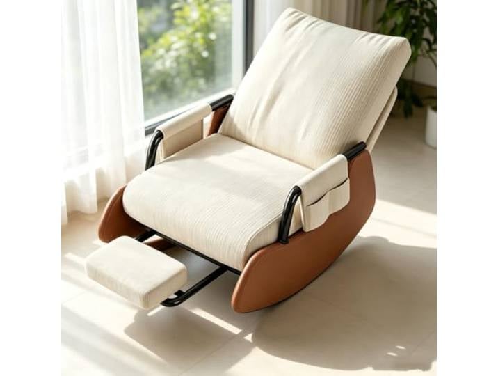 LCNDKF Lounge Schaukelstuhl mit Ausziehbarer Fußstütze Ergonomischer Schaukelstuhl mit ausziehbarer Fußstütze und Seitentasche für tägliche Entspannung.