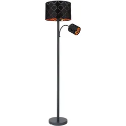 Stehleuchte mit Leselampe Stehlampe Wohnzimmer Stehleuchte Leseleuchte Deckenfluter Schwarz Gold, Leselampe flexibel Dekorstanzungen, 1x E27 1x E14, DxH 35 x 162 cm